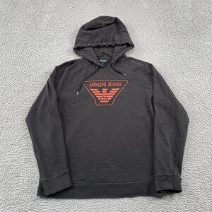 Armani Jeans AJ Hoodie Mens XL Black Pullover w/ Drawstring